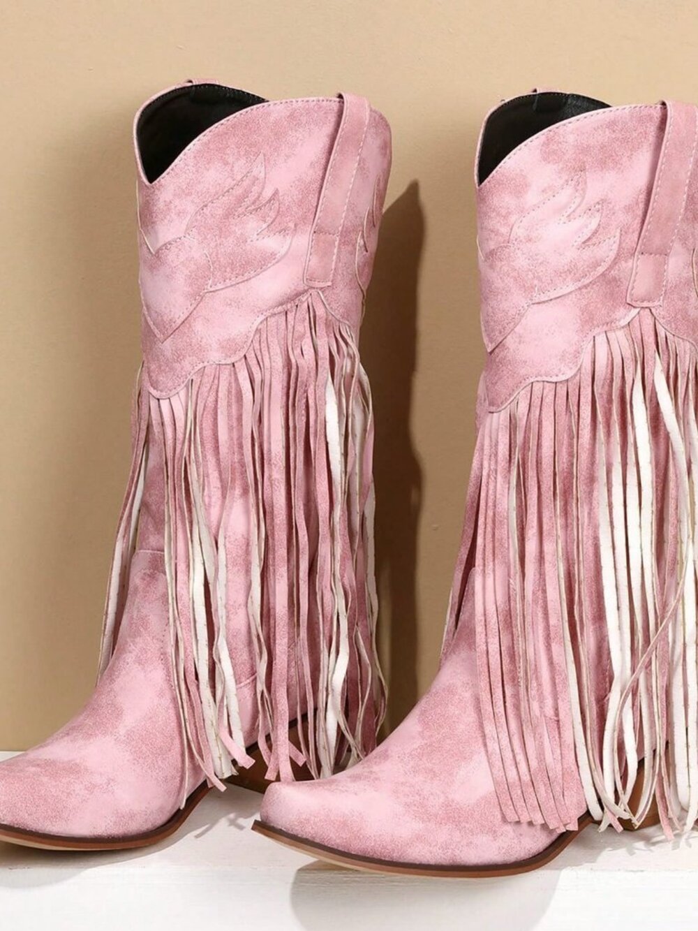 Pink Western Women's fringed detailed faux suede Cowboy Boots - Picture 9 of 9